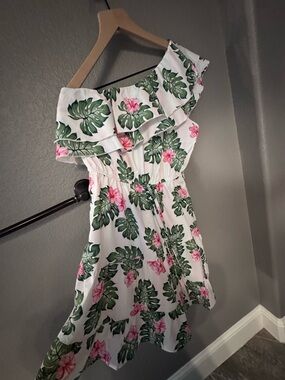 NWT Cupshe One-Shoulder Tropical Leaf & Pink Floral Dress Medium